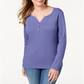Karen Scott Blusa Feminina de Algodão com Gola Henley Roxa Tamanho Pequeno