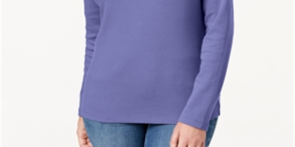 Karen Scott Blusa Feminina de Algodão com Gola Henley Roxa Tamanho Pequeno