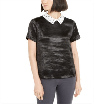 Top feminino Monteau com gola de strass, preto, tamanho extragrande