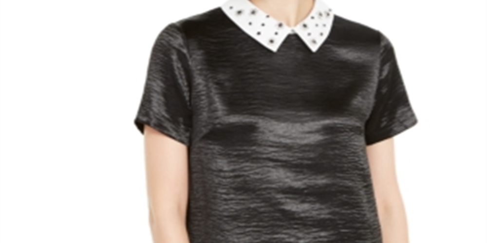 Top feminino Monteau com gola de strass, preto, tamanho extragrande