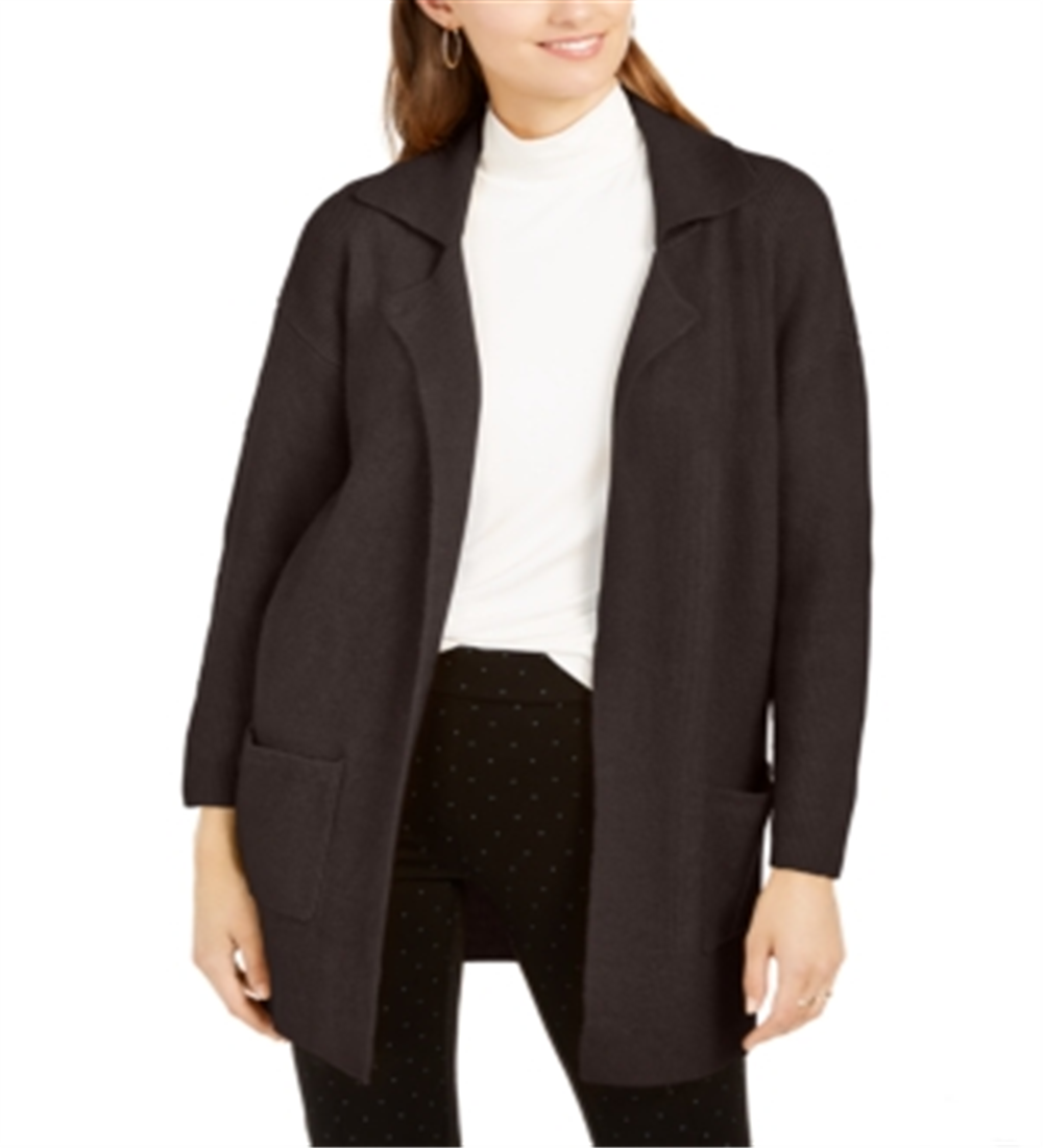 Cardigan feminino grande com bolso aplicado estilo &amp; co, marrom, tamanho pequeno P