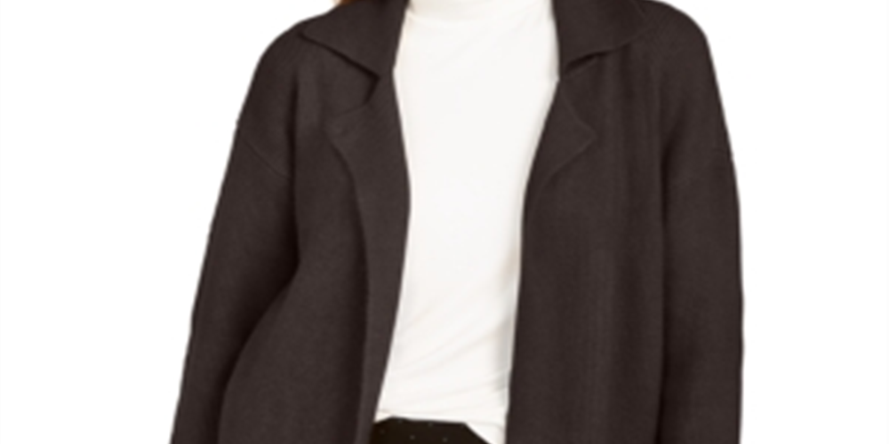 Cardigan feminino grande com bolso aplicado estilo &amp; co, marrom, tamanho pequeno P