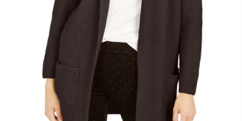Cardigan feminino grande com bolso aplicado estilo &amp; co, marrom, tamanho pequeno P