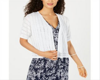 Cardigan feminino Charter Club Pointelle com frente aberta, branco, tamanho pequeno GG