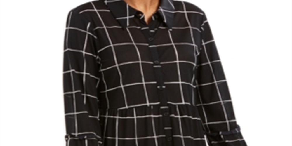 Camisa de malha com estampa de janela e painéis feminina Style &amp; Co, preta, tamanho médio