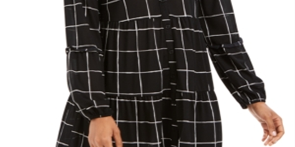 Camisa de malha com estampa de janela e painéis feminina Style &amp; Co, preta, tamanho médio