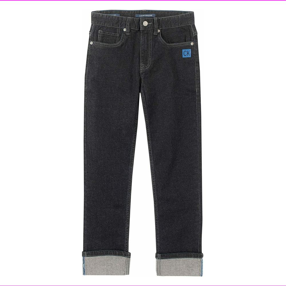 Calça jeans Calvin Klein Boy's Hampton Rinse Logo Cuff Straight Leg Azul Tamanho 16