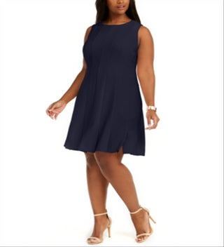 Vestido plissado e evasê feminino Jessica Howard, tamanho 24W, azul
