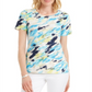Camiseta feminina estampada com gola redonda JM Collection, azul, tamanho médio