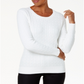 Karen Scott Suéter feminino de tricô com gola redonda, branco, tamanho extragrande
