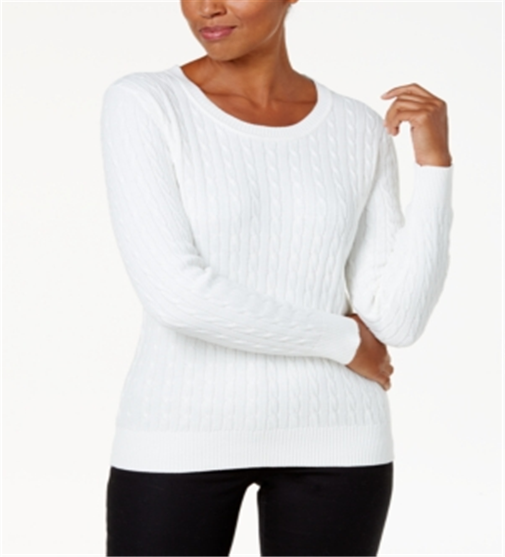Karen Scott Suéter feminino de tricô com gola redonda, branco, tamanho extragrande