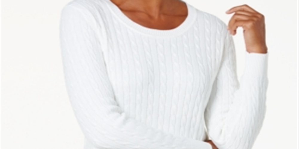 Karen Scott Suéter feminino de tricô com gola redonda, branco, tamanho extragrande