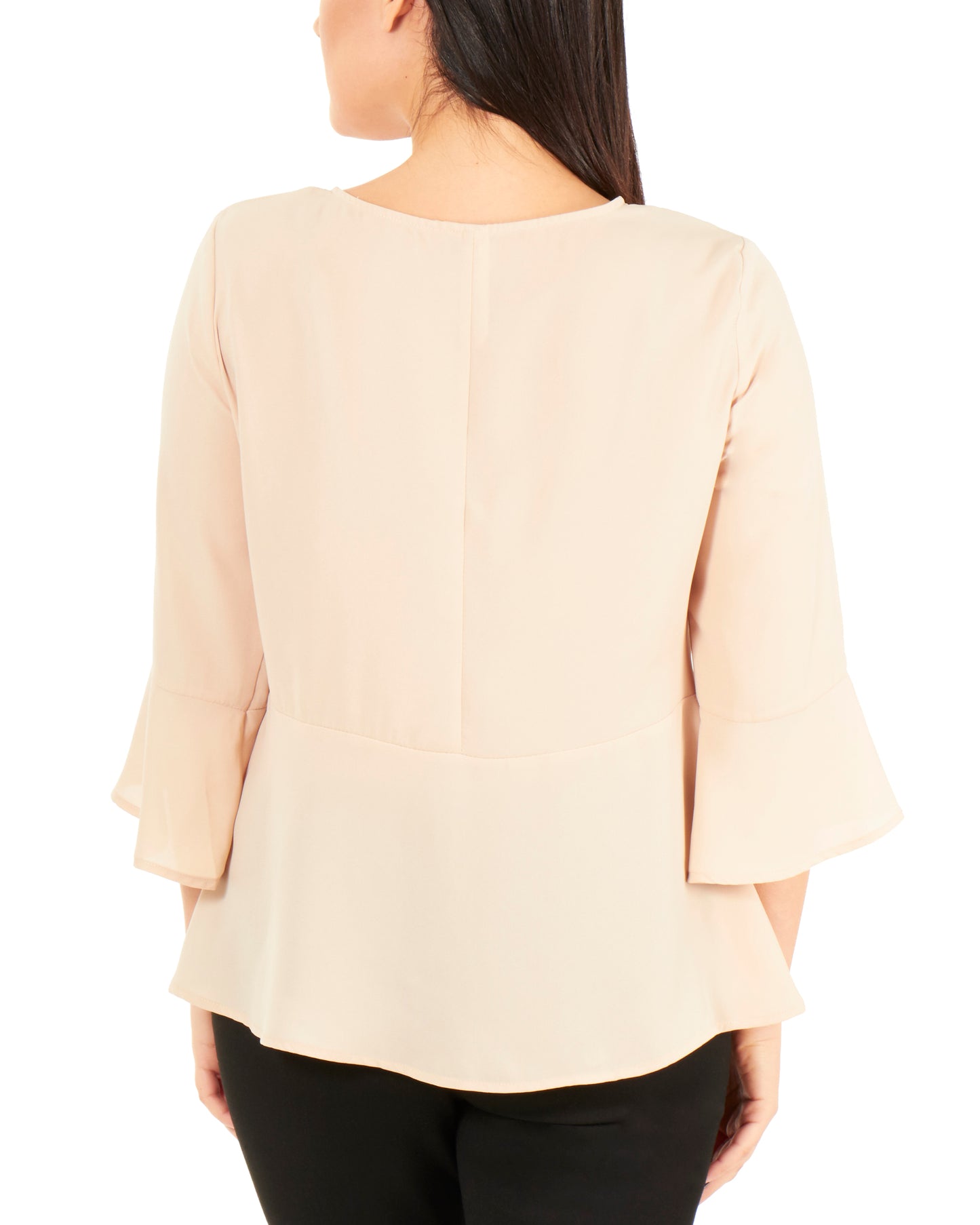 Blusa peplum feminina NY Collection com painel de renda e manga 3/4, marrom, tamanho médio