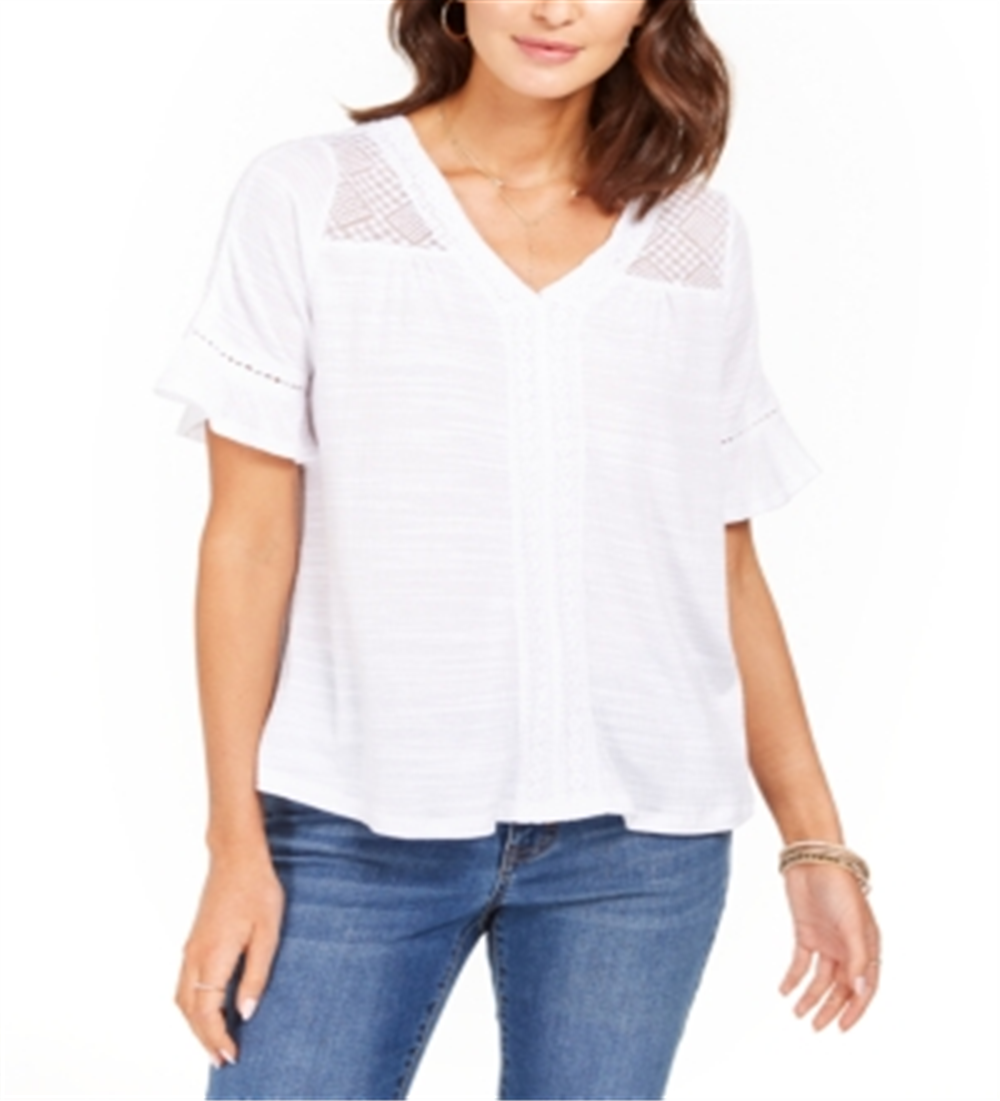 Top de crochê feminino Style &amp; Co, branco, tamanho X-S