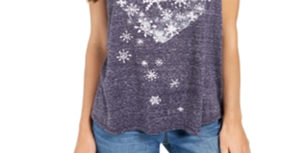 Camiseta feminina com estampa gráfica de floco de neve e coração da Style &amp; Co, azul, tamanho PP