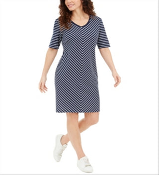 Vestido feminino Karen Scott com listras em meia-esquadria, azul, tamanho médio