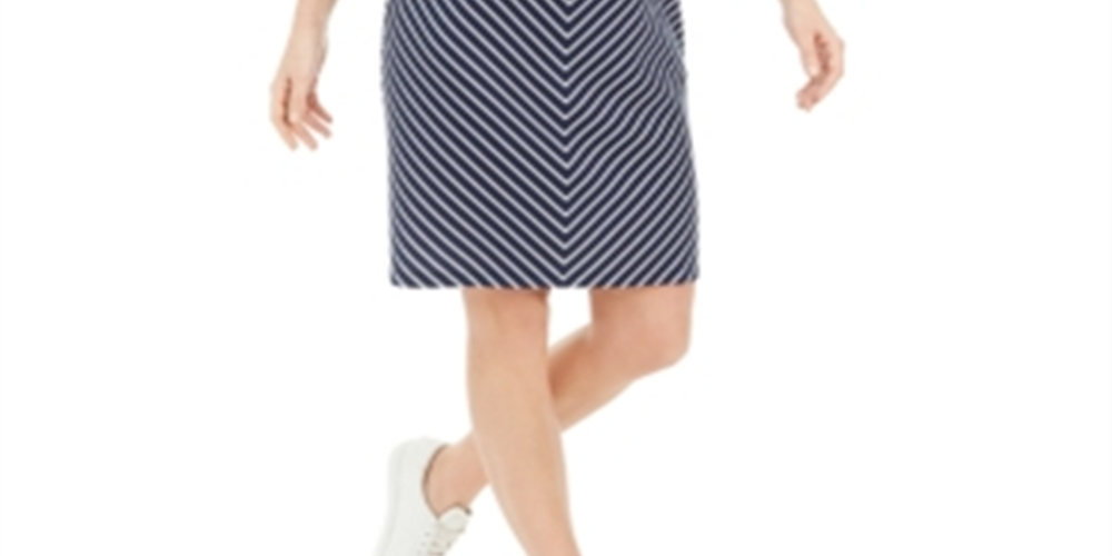 Vestido feminino Karen Scott com listras em meia-esquadria, azul, tamanho médio