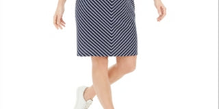 Vestido feminino Karen Scott com listras em meia-esquadria, azul, tamanho médio