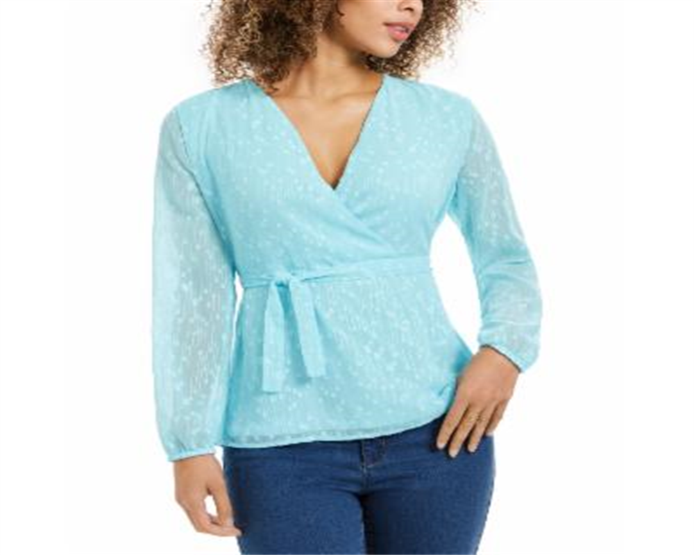 Charter Club Feminino Clip Dot Wrap Top Azul Tamanho Médio