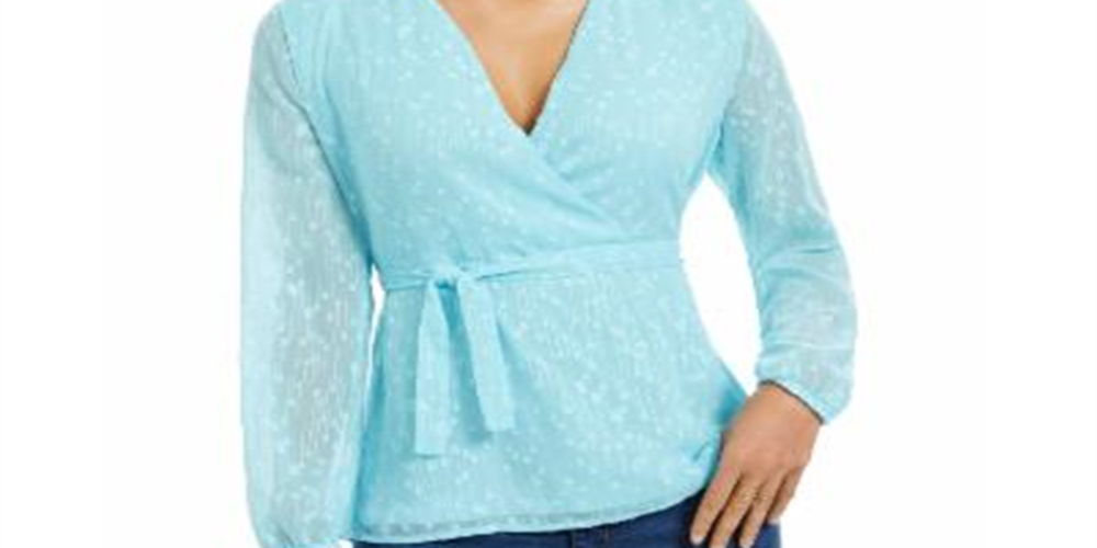 Charter Club Feminino Clip Dot Wrap Top Azul Tamanho Médio