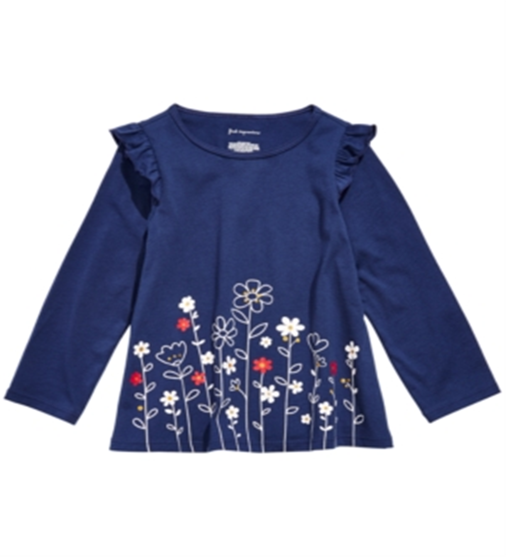 Camiseta túnica com borda floral para bebê First Impressions, azul, tamanho 12 meses