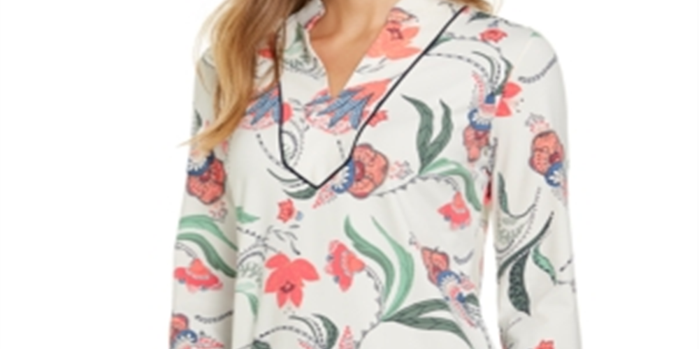 Túnica feminina de malha com manga 3/4 e estampa paisley, tamanho grande, branca, Charter Club