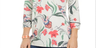 Túnica feminina de malha com manga 3/4 e estampa paisley, tamanho grande, branca, Charter Club