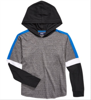 Univibe Big Boy's Kaden Pieced Colorblocked Hooded T-Shirt Black Combo Size Medium