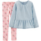 Conjunto de 2 peças de blusa de cambraia e leggings com estampa de cereja Carter's Little &amp; Big Girl, azul, tamanho 8