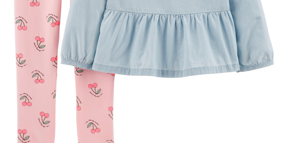 Conjunto de 2 peças de blusa de cambraia e leggings com estampa de cereja Carter's Little &amp; Big Girl, azul, tamanho 8