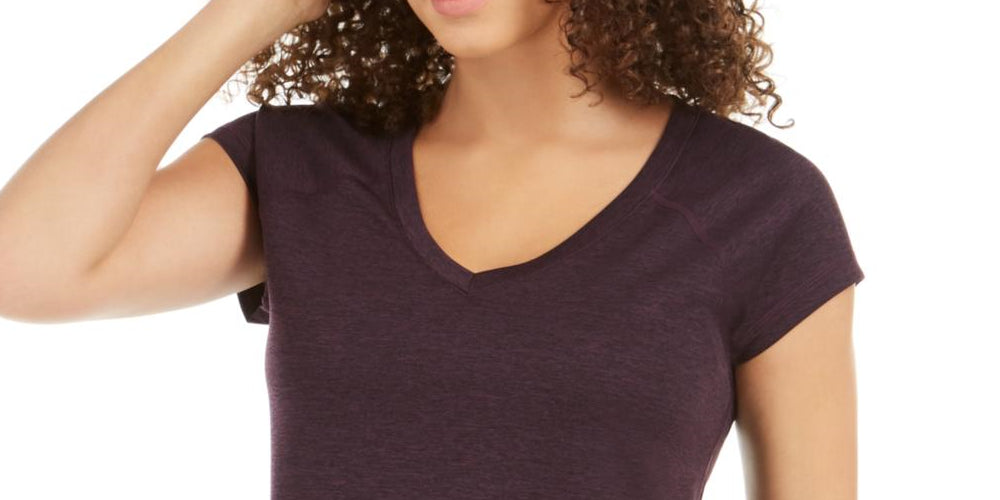 Blusa feminina Ideology Essential com decote em V mesclado, roxa, tamanho pequeno