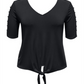 JM Collection Top feminino com amarração frontal, preto, tamanho grande