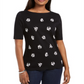 Karen Scott Blusa Feminina Estampada de Algodão com Estampa Recortada, Preta, Tamanho P