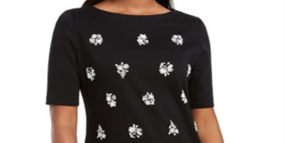 Karen Scott Blusa Feminina Estampada de Algodão com Estampa Recortada, Preta, Tamanho P