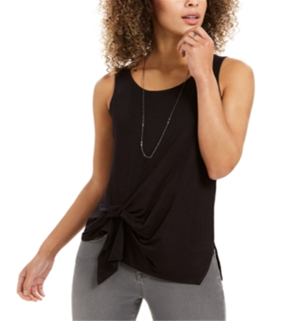 Blusa feminina sem mangas com amarração frontal, preta, tamanho XX-G, da Style &amp; Co