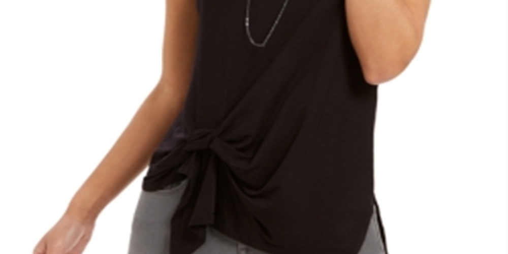 Blusa feminina sem mangas com amarração frontal, preta, tamanho XX-G, da Style &amp; Co