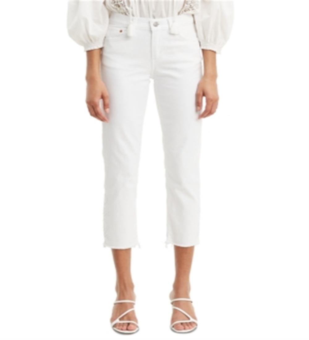 Calça jeans Levi's Boyfriend com acabamento em tachas, branca, tamanho 6-W28