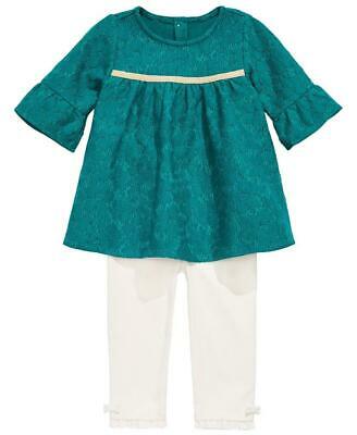 Conjunto de túnica de renda e leggings com babados First Impressions para meninas, 2 peças, verde, tamanho 6-9 meses
