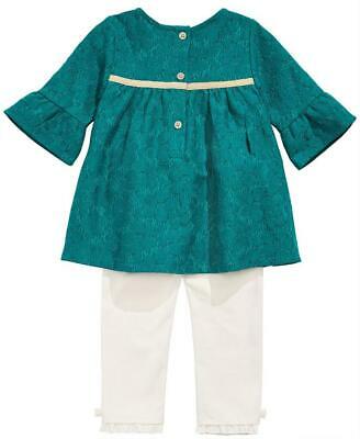 Conjunto de túnica de renda e leggings com babados First Impressions para meninas, 2 peças, verde, tamanho 6-9 meses