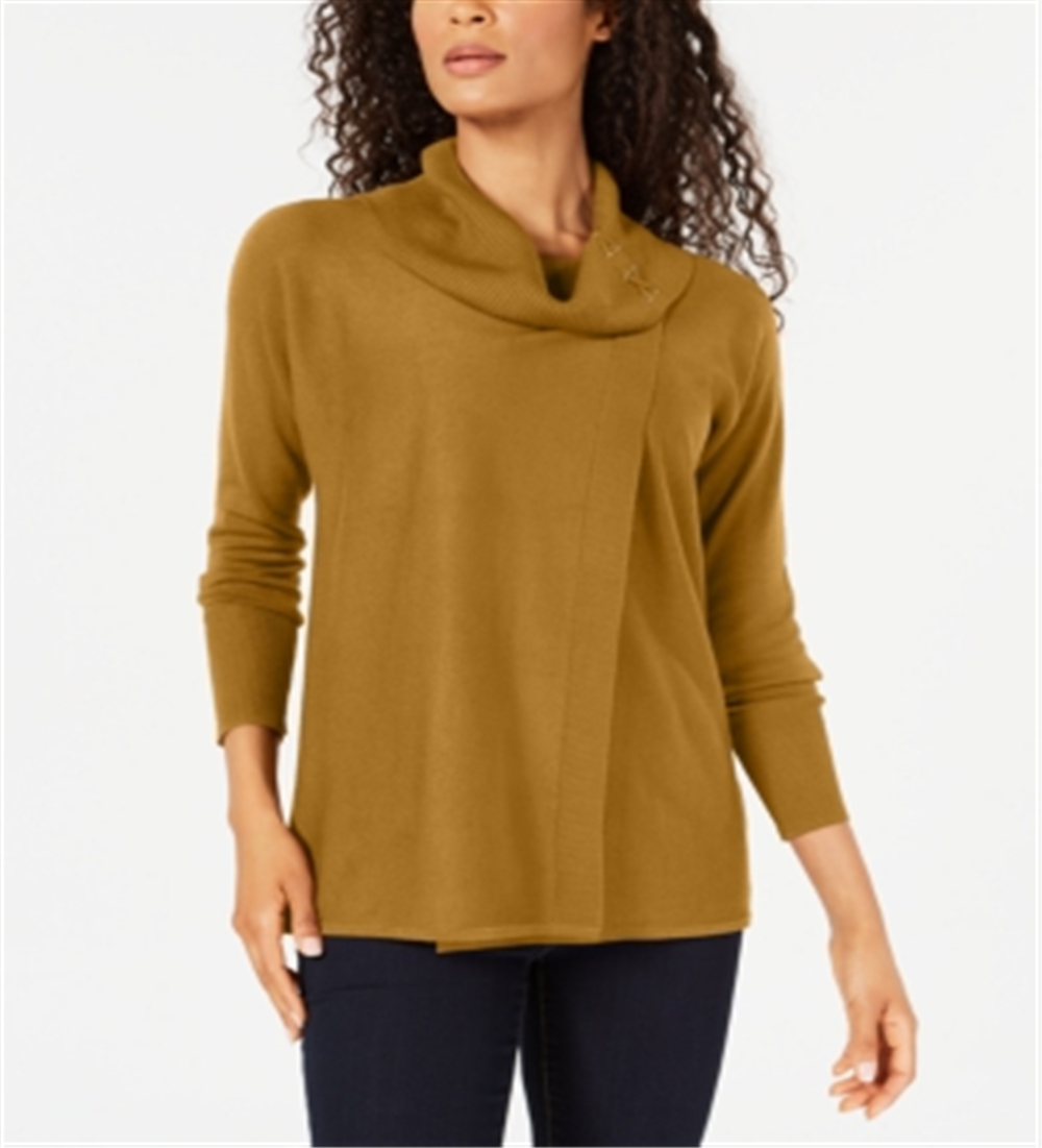 Suéter feminino com gola alta e capuz falso, amarelo, tamanho médio, da coleção JM