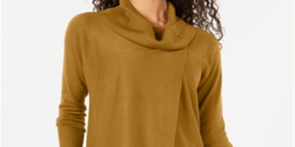 Suéter feminino com gola alta e capuz falso, amarelo, tamanho médio, da coleção JM