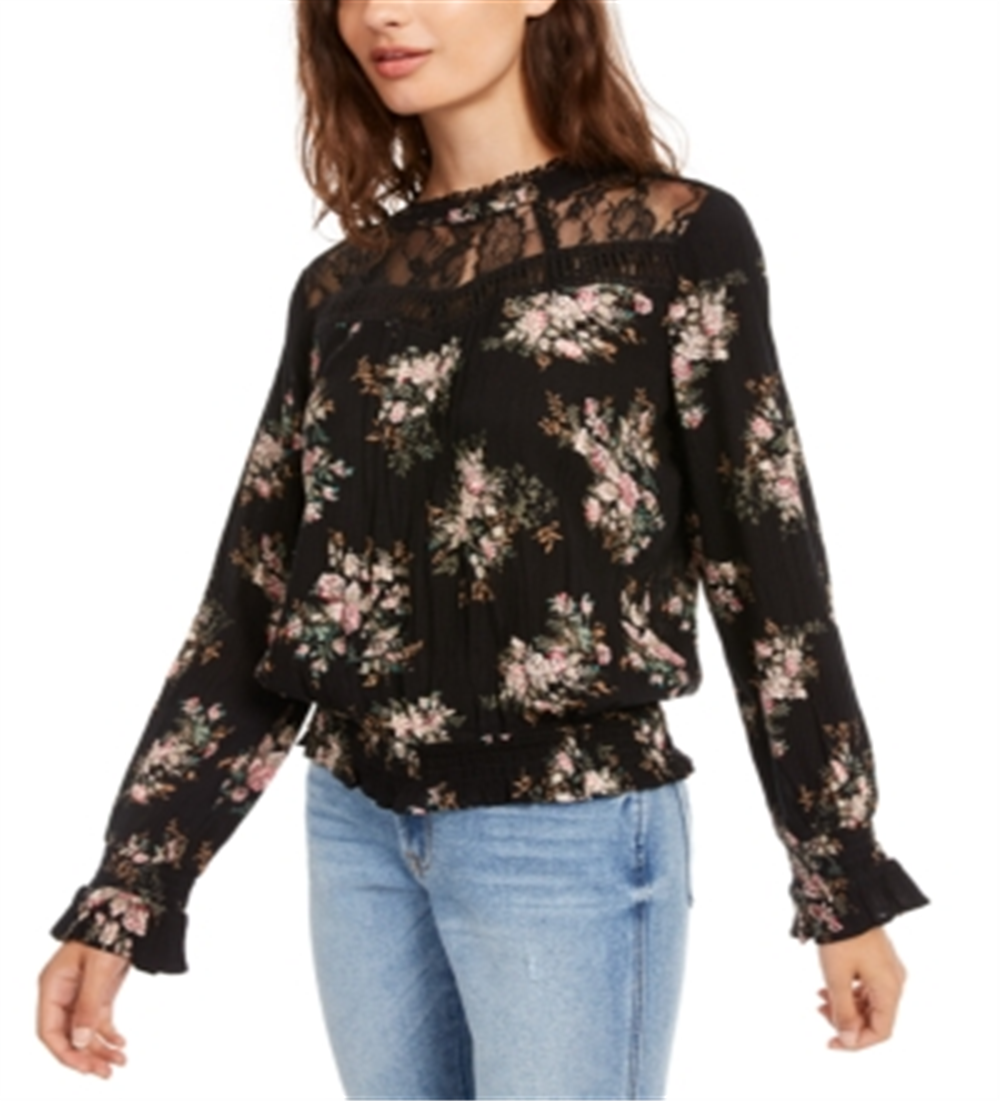 Blusa American Rag Junior com acabamento em renda e cintura franzida, preta, tamanho XX-S