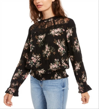 Blusa American Rag Junior com acabamento em renda e cintura franzida, preta, tamanho XX-S