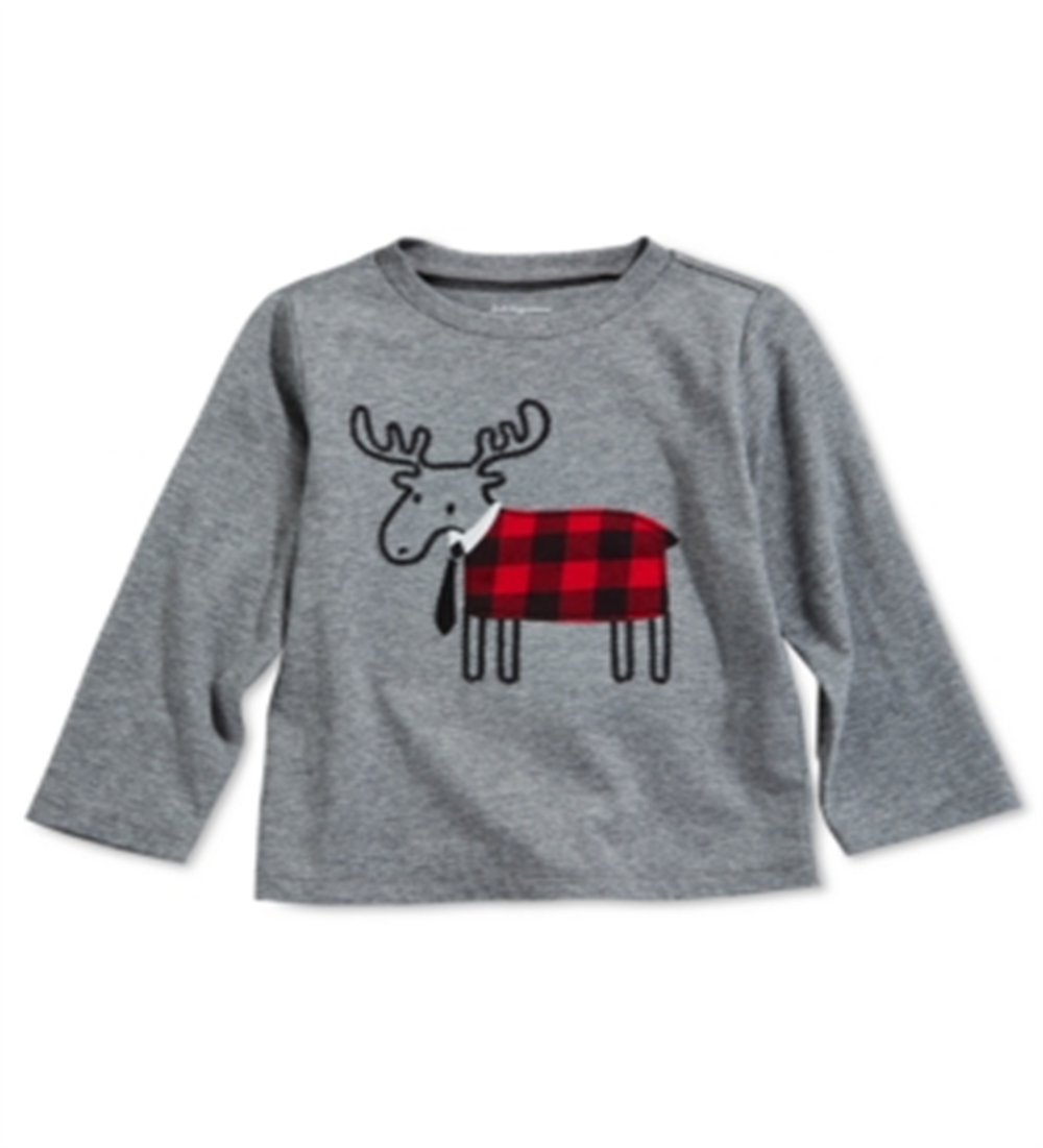 Camiseta infantil First Impressions com apliques de alce para meninos, cinza, tamanho 24 meses