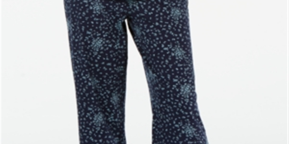 Calça de pijama feminina Charter Club com estampa floral em malha de algodão, azul escuro, tamanho P
