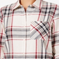 Camisa xadrez feminina de algodão com mangas curtas e abas Style &amp; Co, preta, tamanho pequeno, extragrande