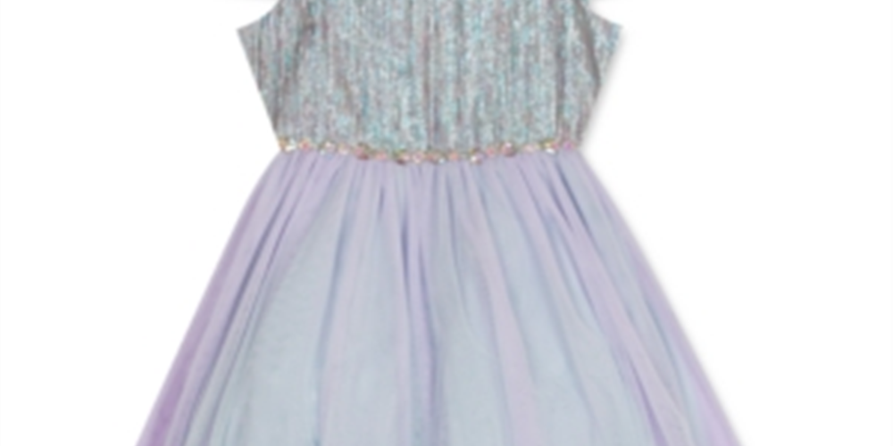 Vestido metálico com ombros descobertos para meninas, edição rara, roxo, tamanho 5