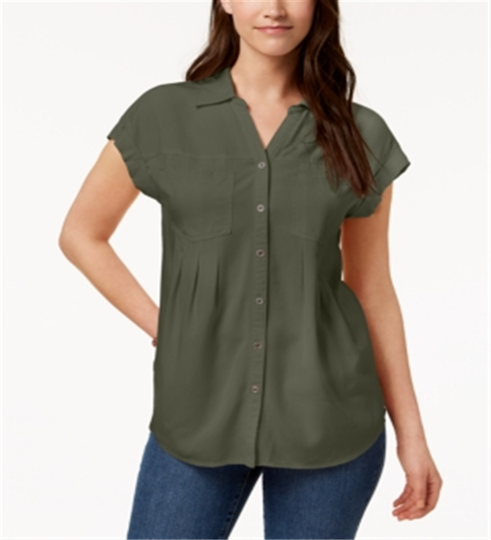 Blusa plissada com mangas e punhos Style &amp; Co feminina, verde, tamanho grande