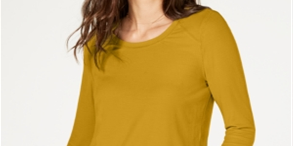 Camiseta feminina canelada de manga comprida INC International Concepts, amarela, tamanho X-S