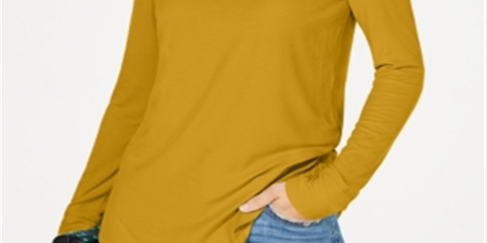 Camiseta feminina canelada de manga comprida INC International Concepts, amarela, tamanho X-S